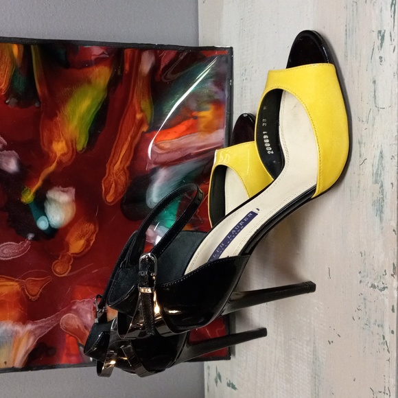 RALPH LAUREN COLLECTION Purple Label Black and Yellow Heels - Picture 12 of 12